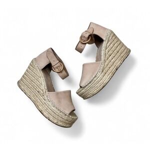 Marc‎ Fisher LTD Alida Espadrille Platform Wedge Pink Nude Ankle Strap Leather